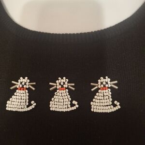 VTG Susan Bristol 2X Black Sweater Beaded Cats Boho Cottagecore Whimsigoth Artsy